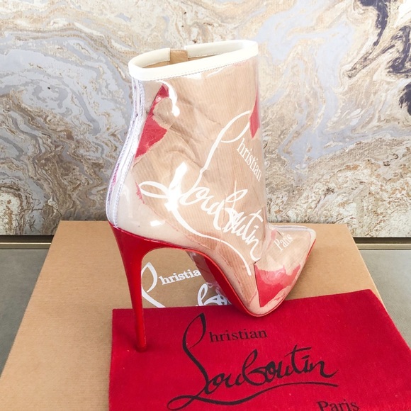 New! Christian Louboutin 100 PVC Loubi Ankle Boots - Picture 7 of 10